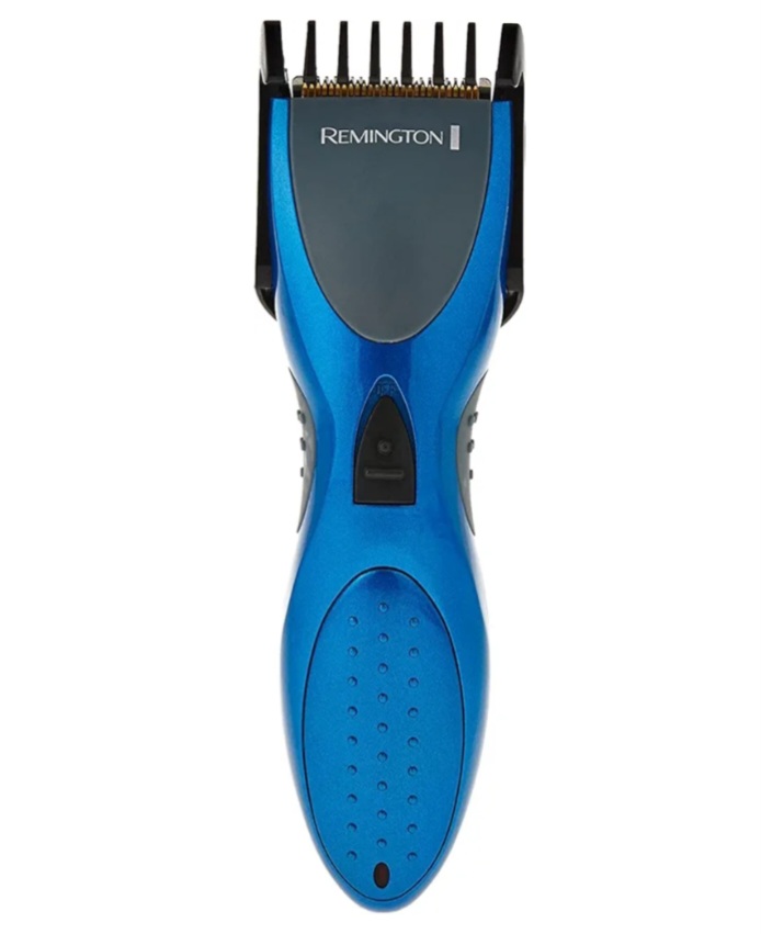 Máquina cortapelos Remington azul con peine guía ajustable y diseño ergonómico